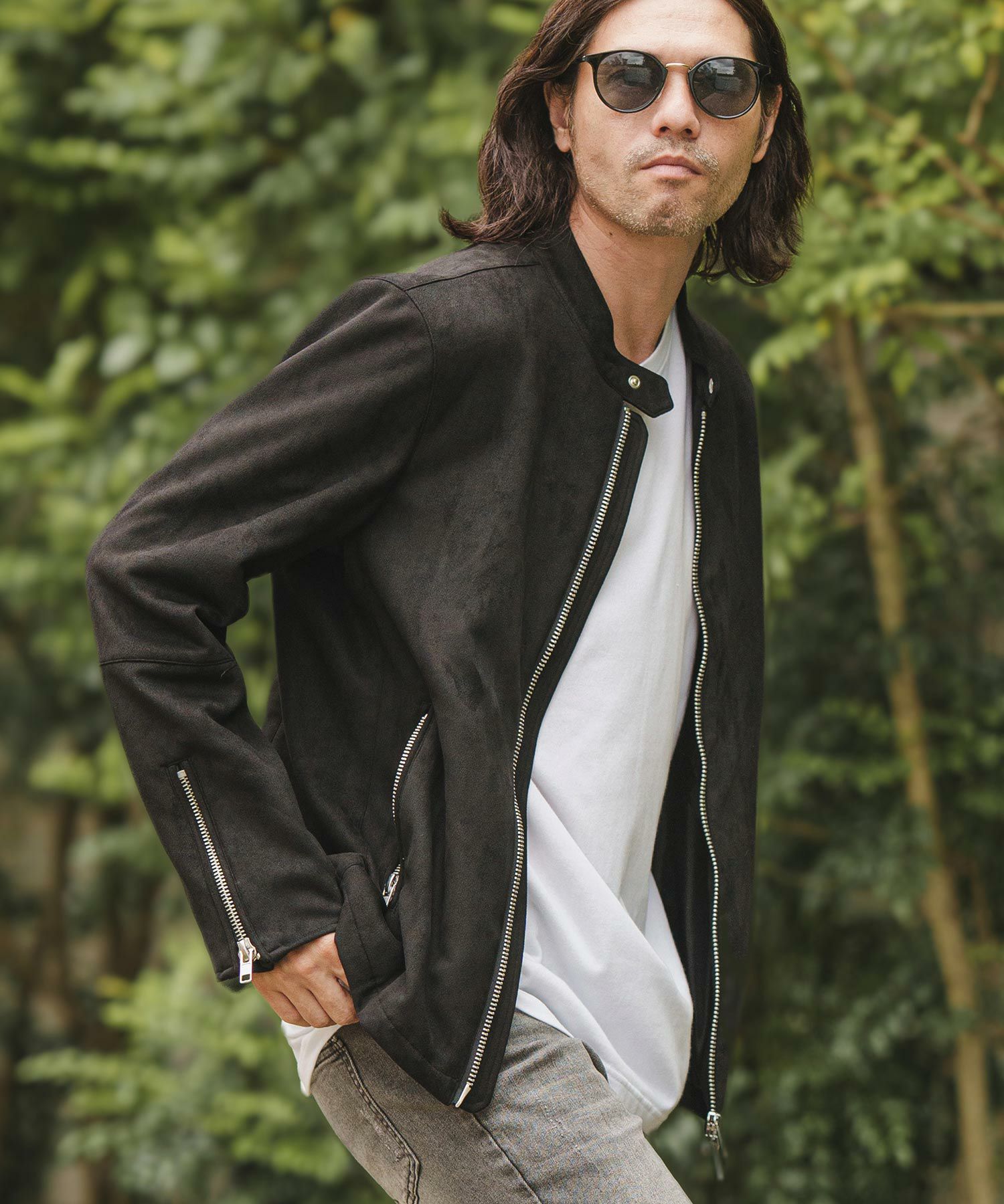 50%OFF【CAMBIO(カンビオ)】フェイクスウェードシングルライダース