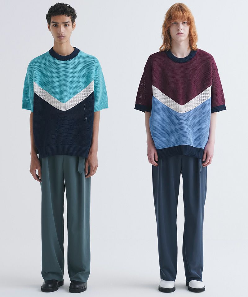 50%OFF【CULLNI(クルニ)】Bi Color Mesh Knit Short Sleeve Pullover