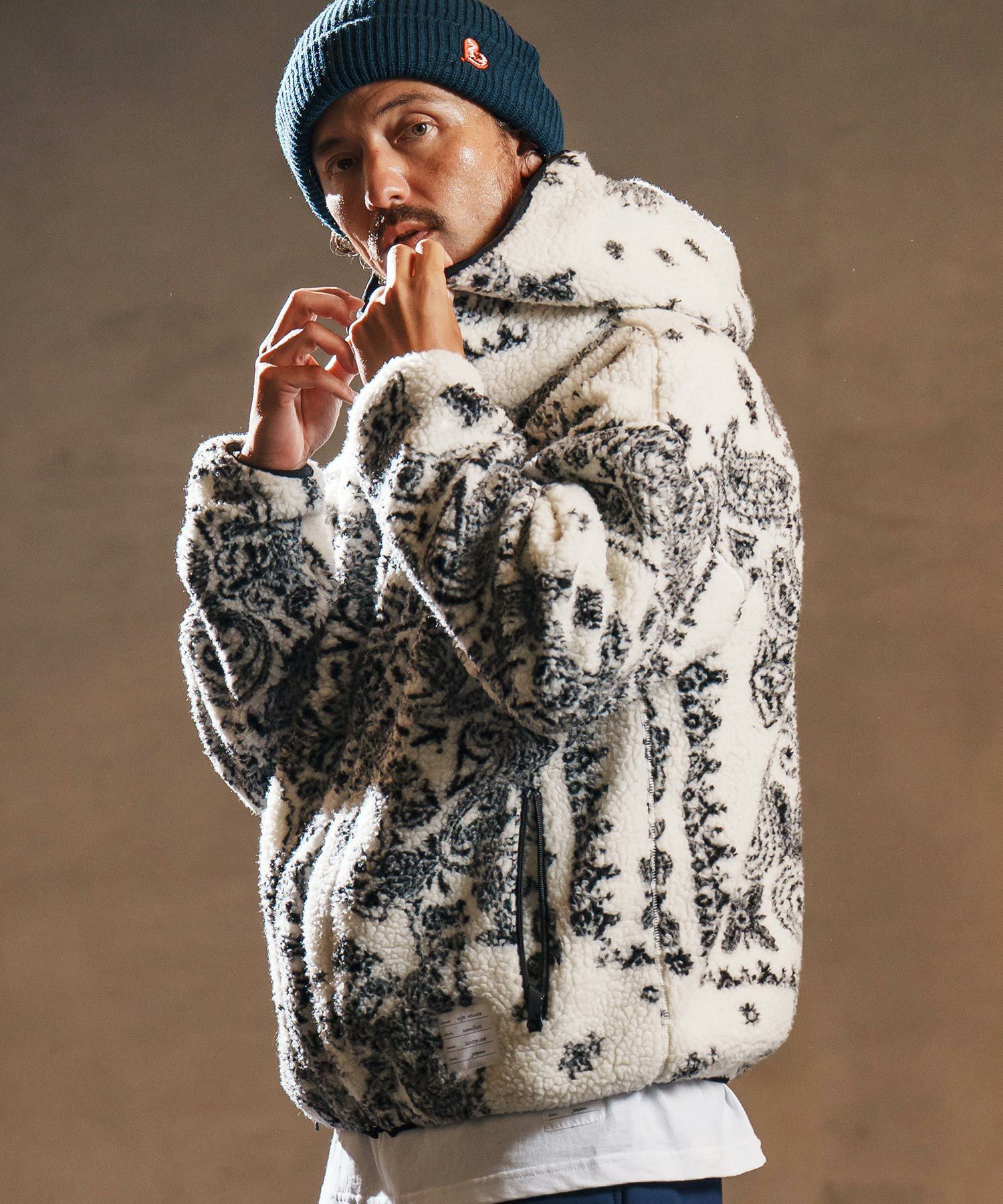 wjk reluxe】paisley pattern boa fleece parka ボアフリースパーカー