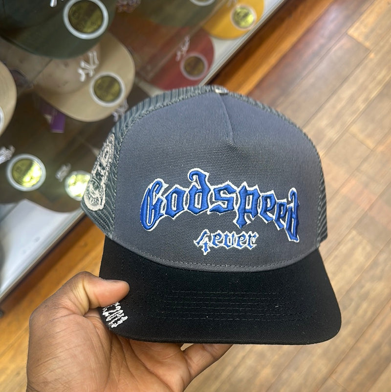 GodSpeed Forever Trucker Hat (Grey/French Blue) – CAP USA NYC