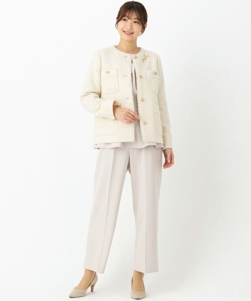 OPAQUE.CLIP 【スーツ3点SET】ノーカラーVネックジャケット&ワイド