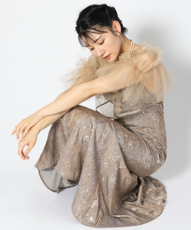 Leja レジャ チュールフリルボレロペイントマーメイドドレス ピンク系