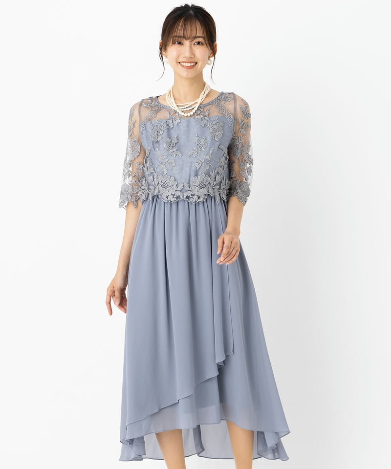 Select Shop 花柄レース切替ミモレ丈フレアドレス その他 x ブルー系