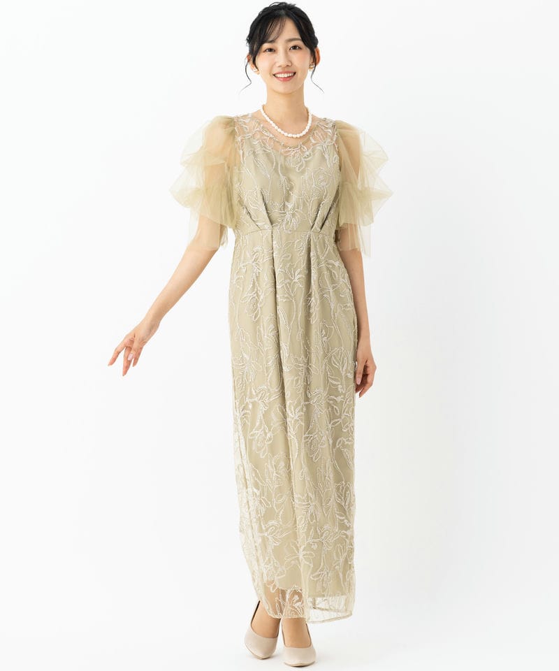 LE'RURE リルアー フラッフィースリーブペンシルドレス イエロー系