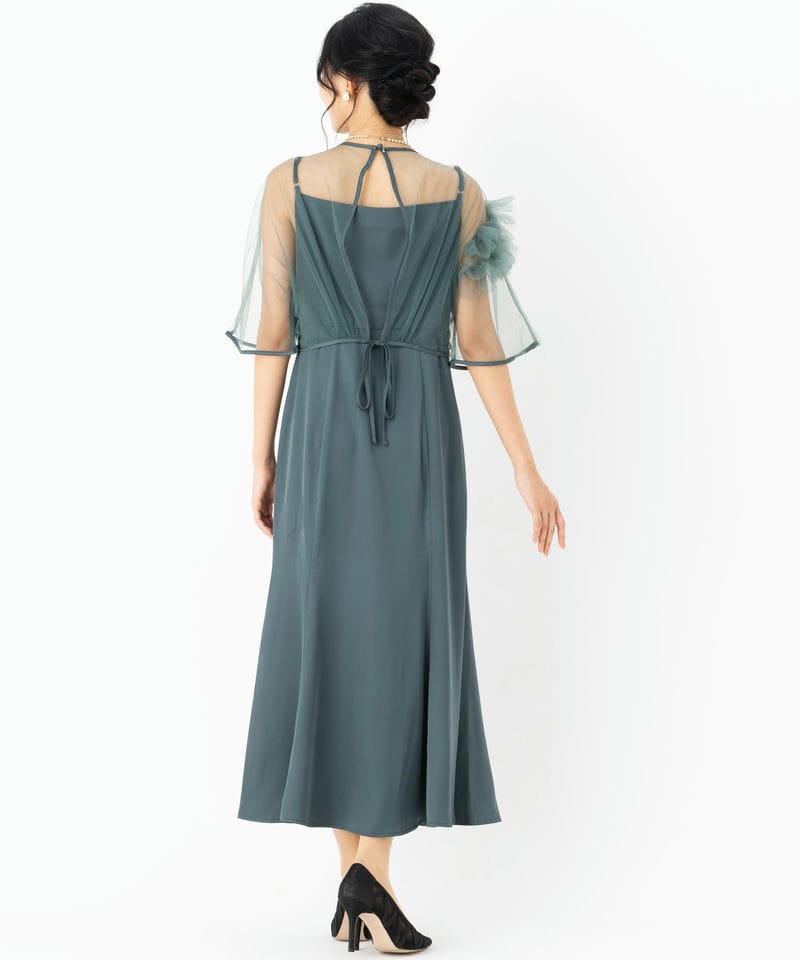 Leja レジャ ボリュームチュールパイピングフレアドレス グリーン系