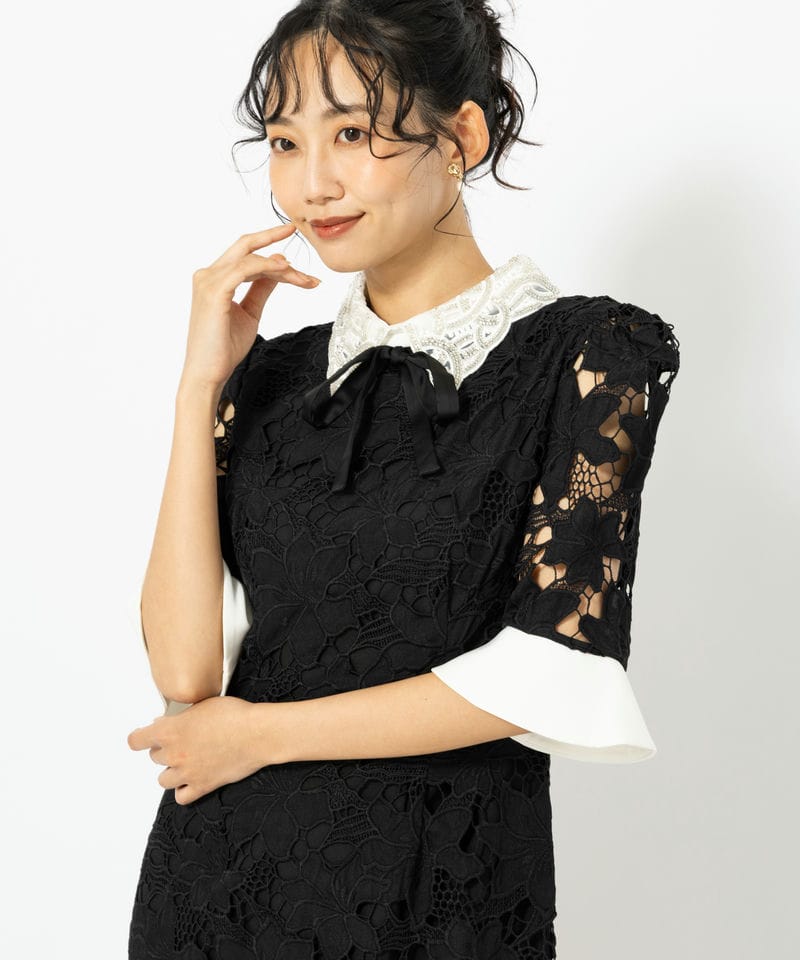 Leja レジャ パールカラーボウタイフラワーレースフィッシュテール