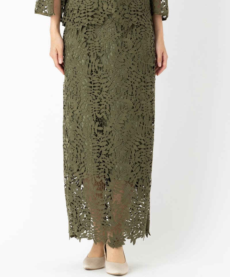 Leja レジャ リーフレースカラースリットスリーブセットアップドレス