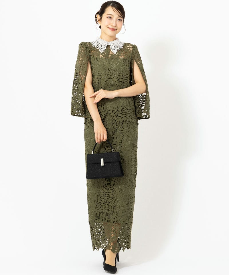 Leja レジャ シアーチュールベルスリーブペイントIラインドレス グレー