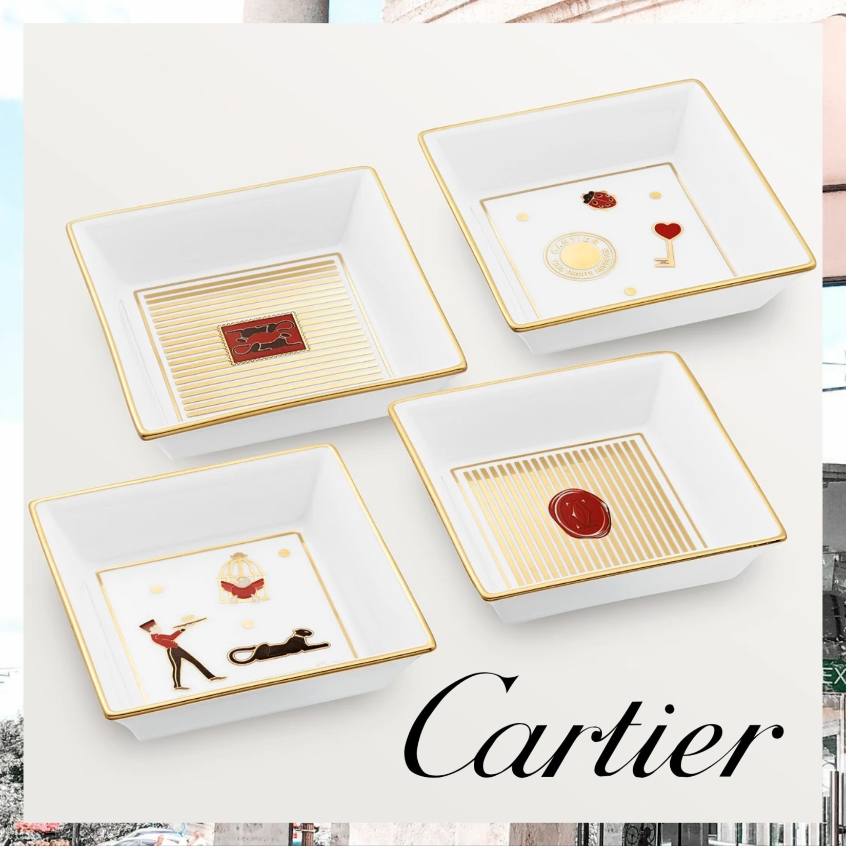 即納☆ 【カルティエ】 トレー 4SET リモージュ 磁器 ポーセリン