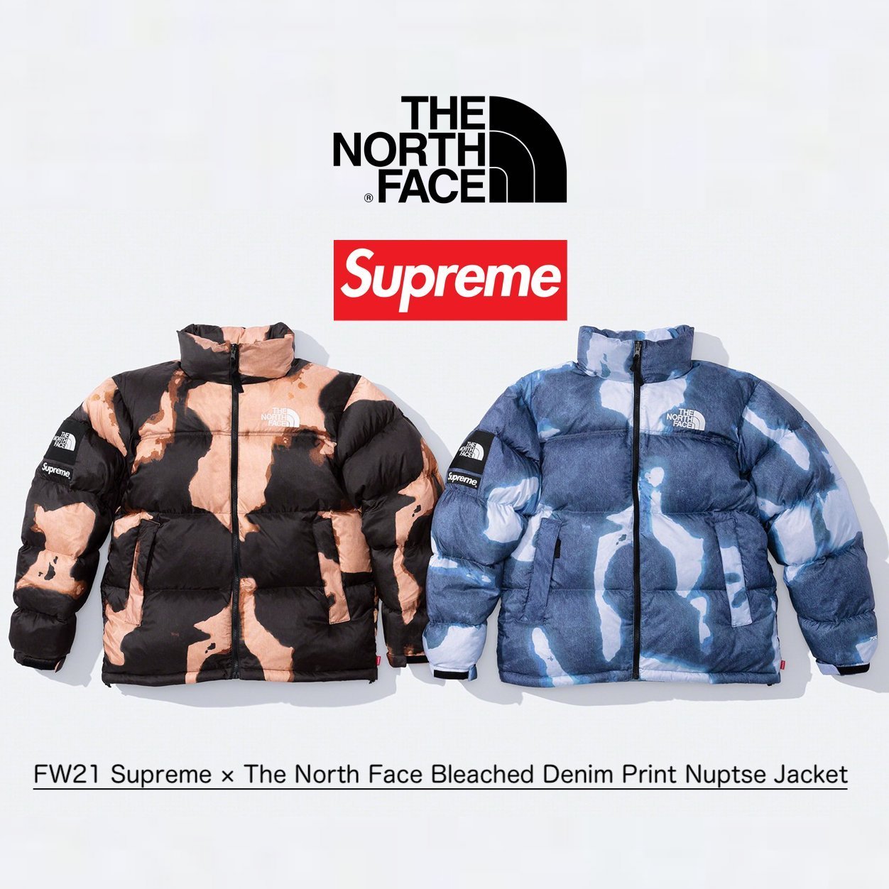 Supreme The North Face Bleached Denim Print Nuptse Jacket (Supreme