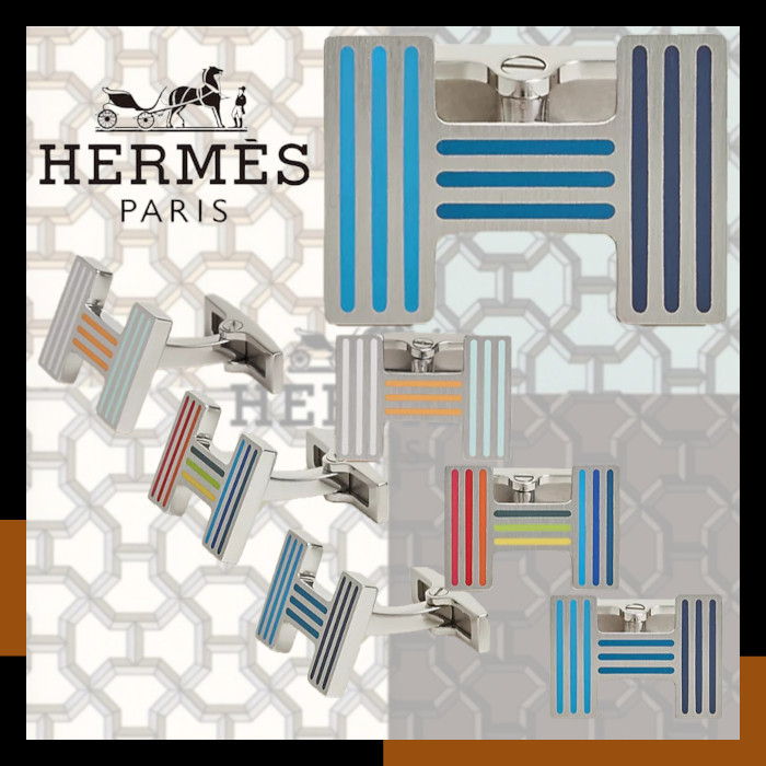 HERMES 大人のお洒落 カフリンクス シルバー ロゴ Quizz Rainbow