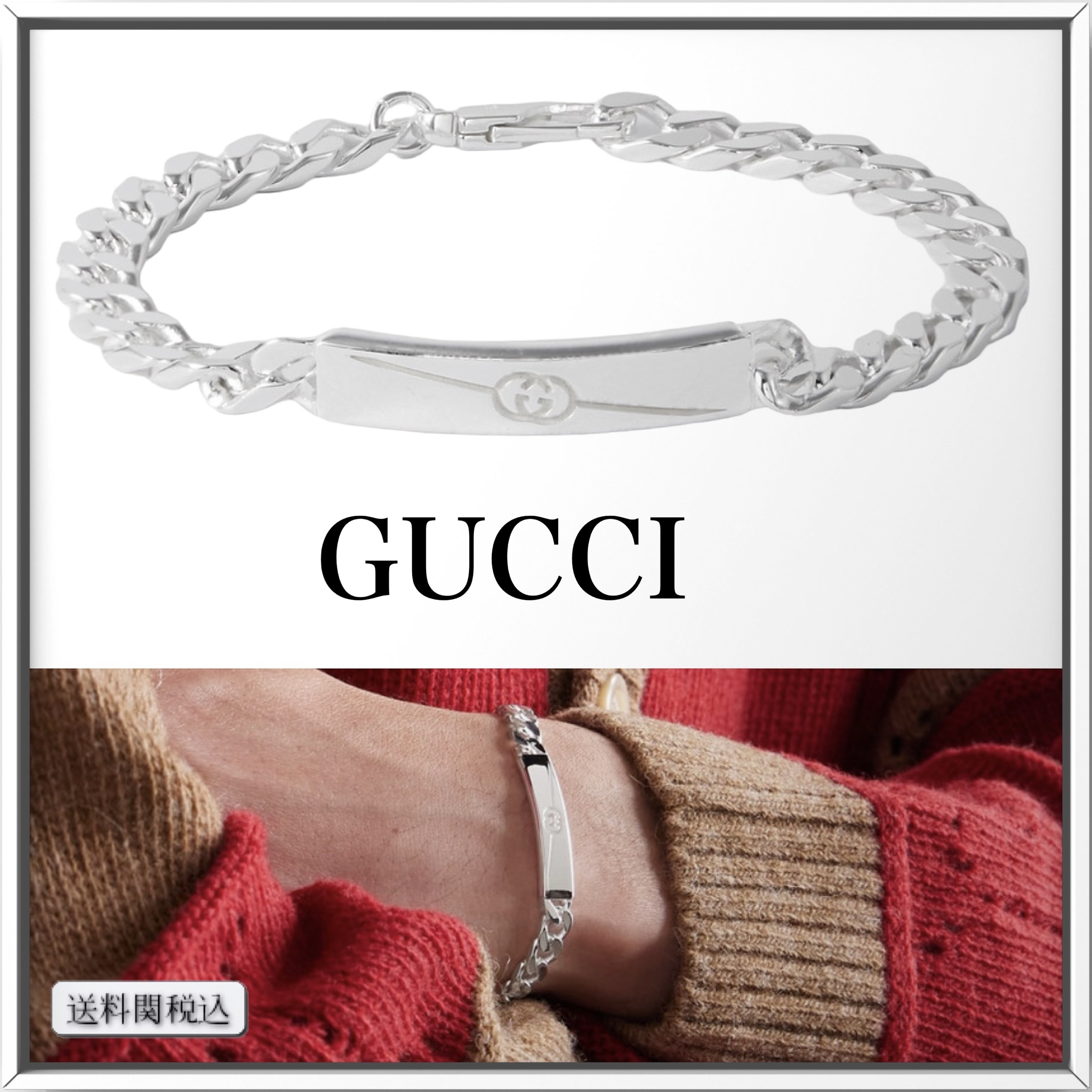 GUCCI ロゴ スターリングシルバー IDブレスレット 人気 (GUCCI