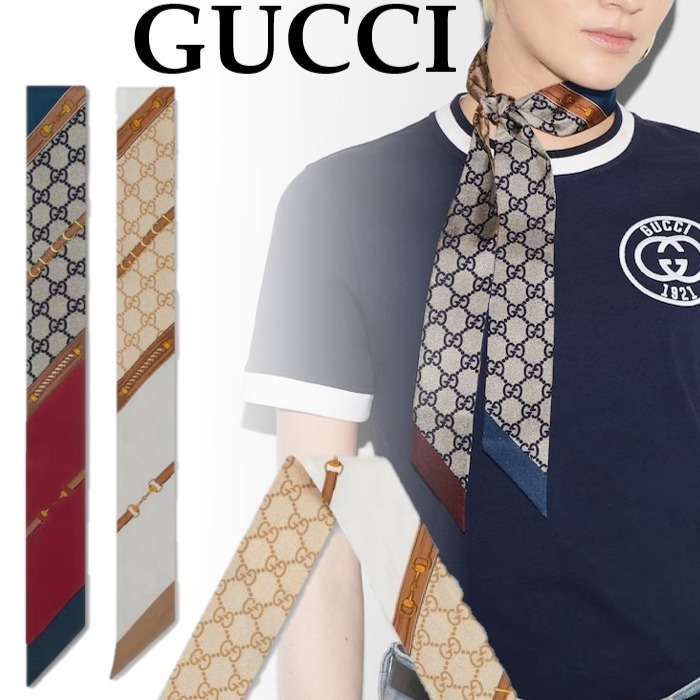 国内直営*GUCCI* グッチ ヘリテージ プリント シルク ネックボウ