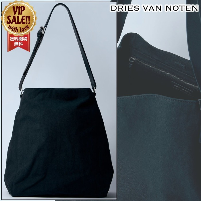 Dries Van Noten】 キャンバスショルダーバッグ ブラック