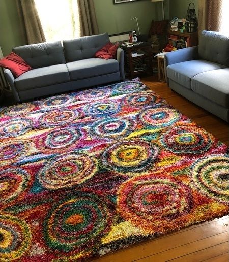 速達発送☆毛足長め☆カラフルな渦巻き柄エリアラグ 122x183cm (ラグ