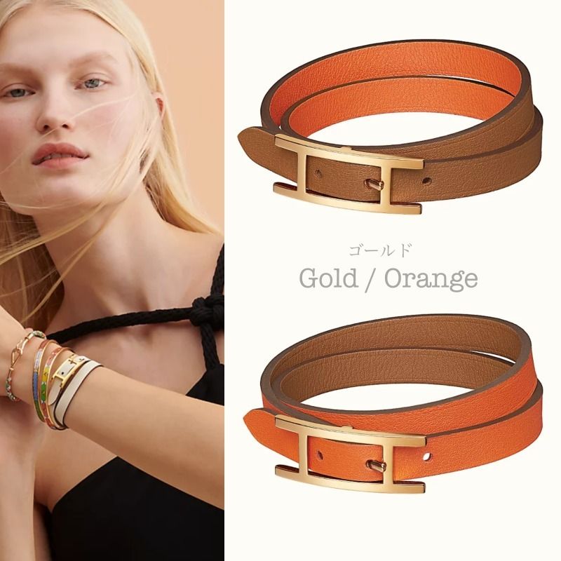 大人気】Hermesレザーブレスレット ビーアピ ドゥブルトゥール (HERMES