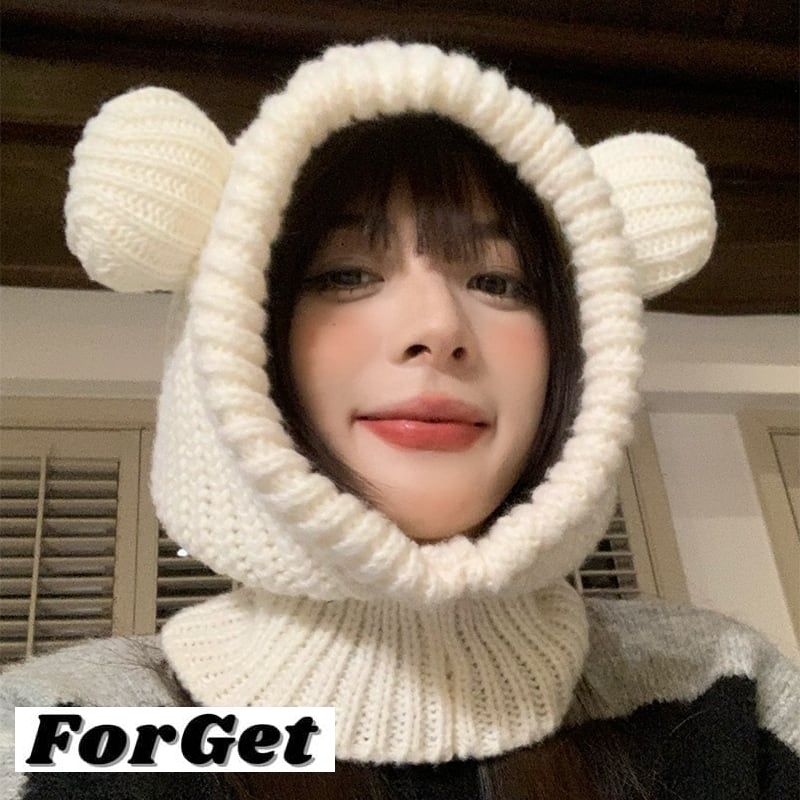 韓国 くま耳 バラクラバ ニット帽 マフラー スヌード 帽子 (ニット