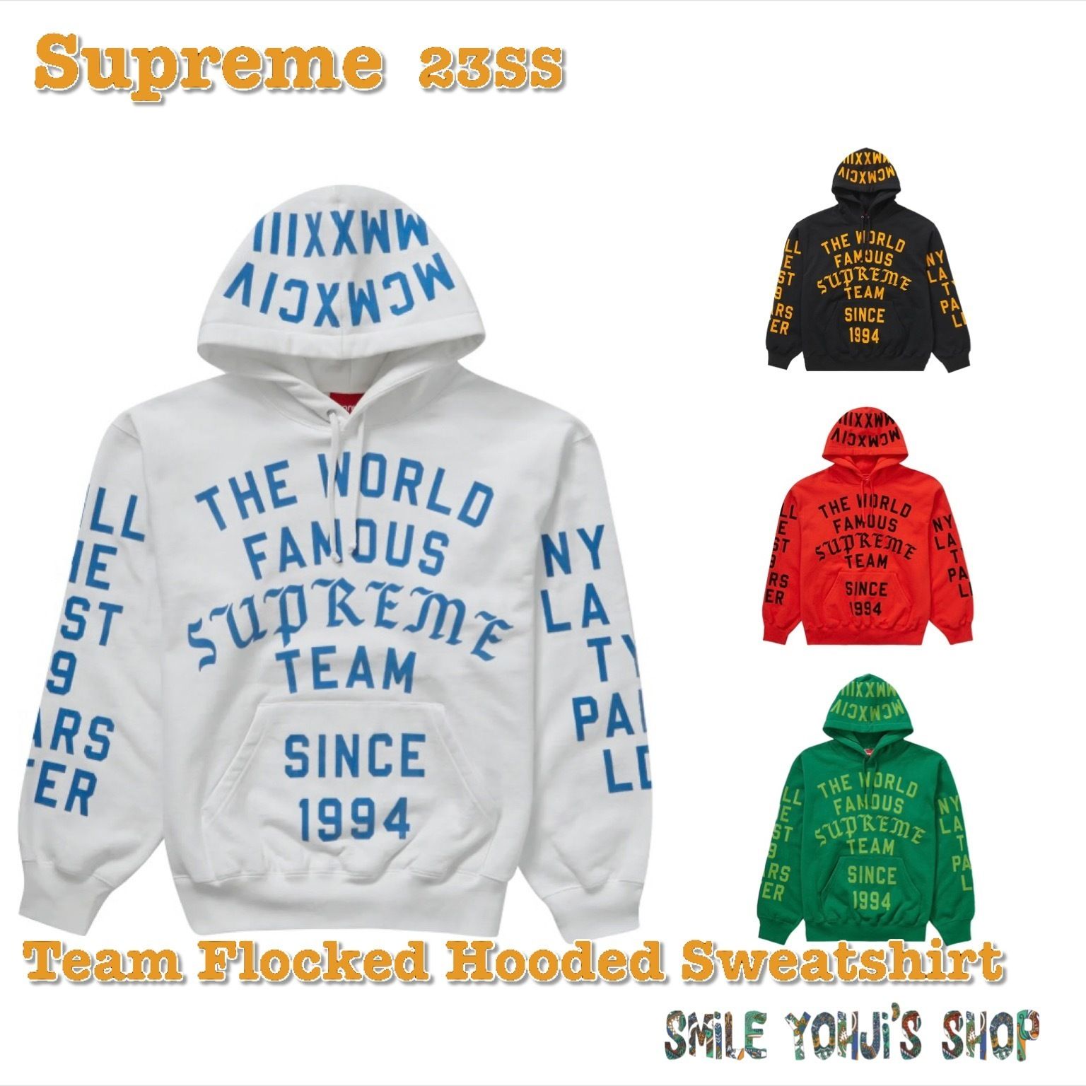 ☆2023SS☆Supreme Team Flocked Hooded Sweatshirt (Supreme/パーカー