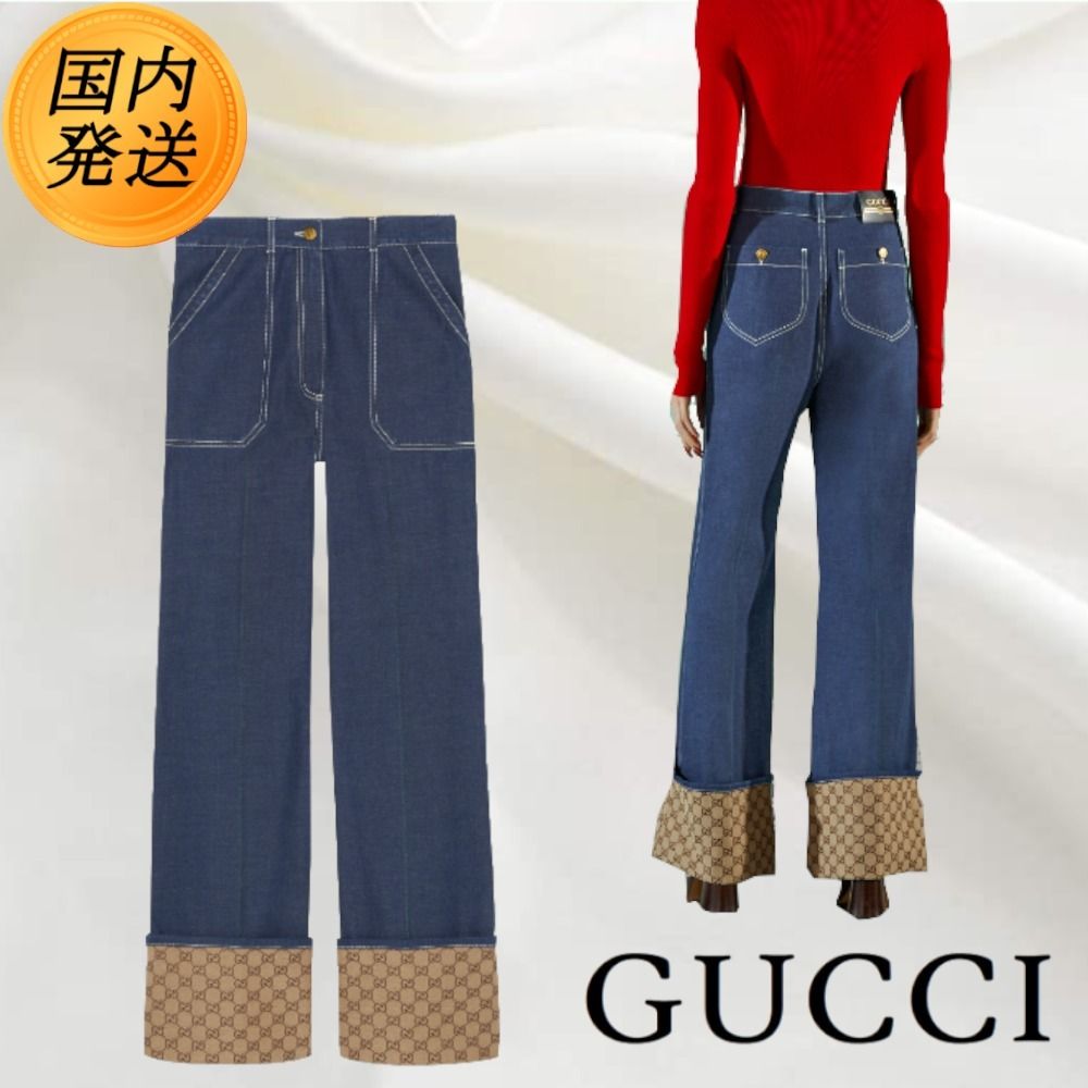 23SS新作♪【国内発送☆GUCCI】GG 折り返し デニム パンツ ロゴ (GUCCI