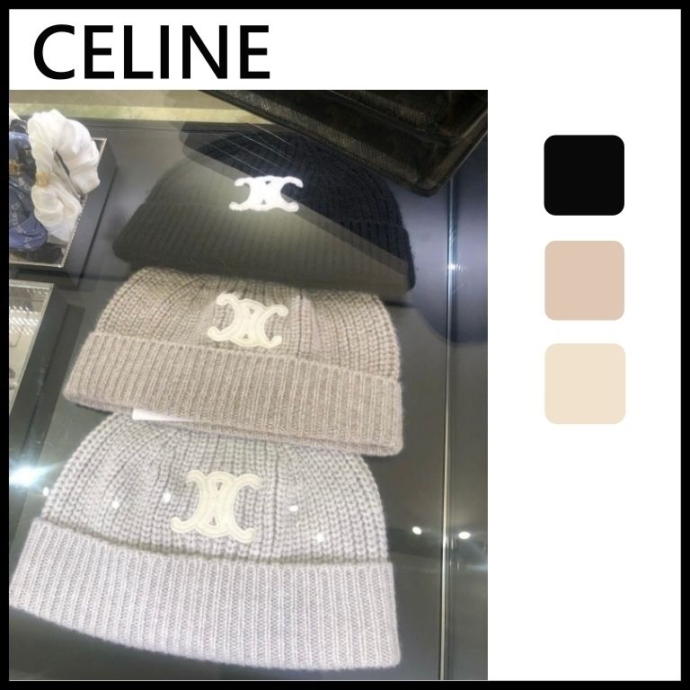 CELINE】セリーヌ トリオンフ刺繍入り ニット帽 ビーニー (CELINE