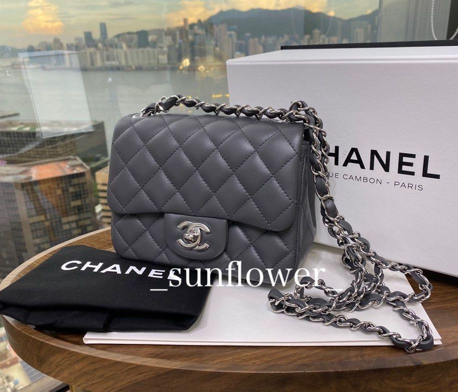 シャネル ミニマトラッセ クラシックフラップバッグ17cm グレー