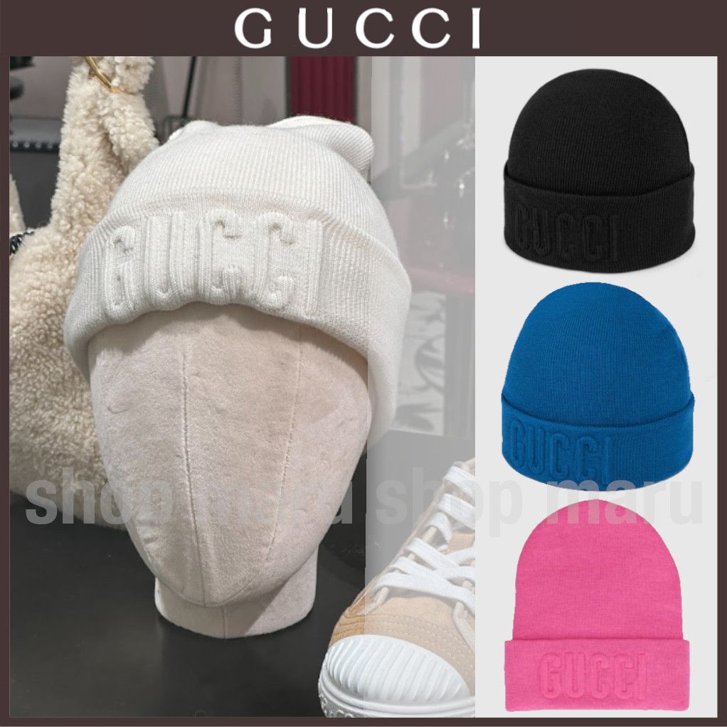 GUCCI◇直営/正規店◇GUCCI 刺繍入り ウール ニット帽 ビーニー (GUCCI