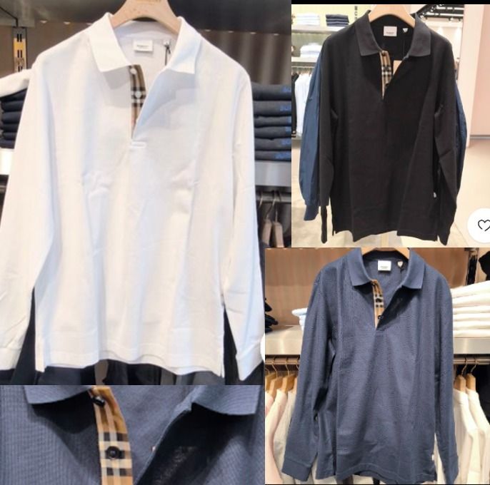 BURBERRY】HARTFORD 長袖 チェック柄ディテールポロシャツ (Burberry