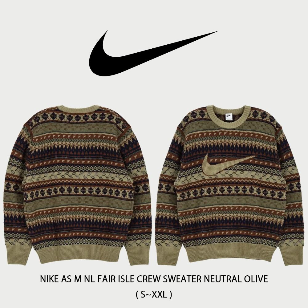 NIKE】 AS M NL FAIR ISLE CREW SWEATER NEUTRAL OLIVE (Nike/ニット