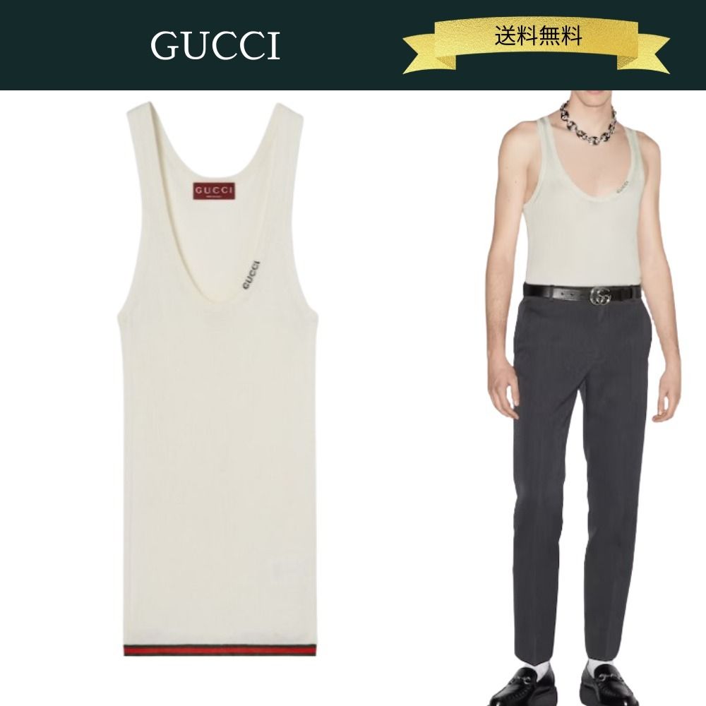 送料込】GUCCI リブ シルク タンクトップ ロゴ (GUCCI/タンクトップ