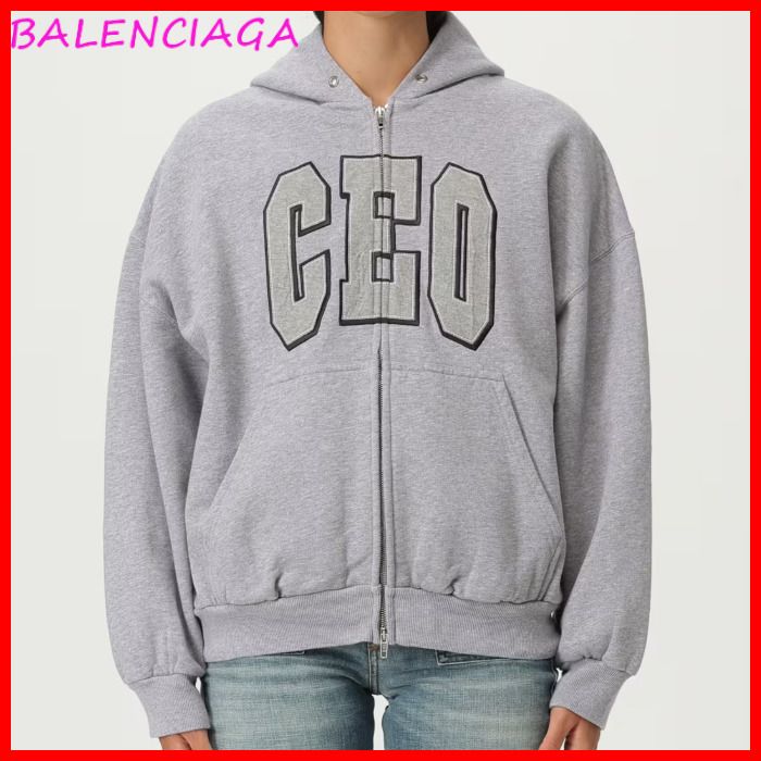 BLACKPINK リサ着用 BALENCIAGA ロゴ CEO 長袖 パーカー グレー