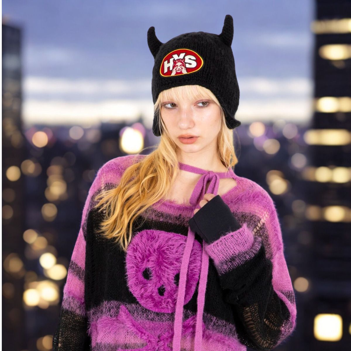 ヒステリックグラマーSEE NO EVIL 手編みニットキャップ (HYSTERIC