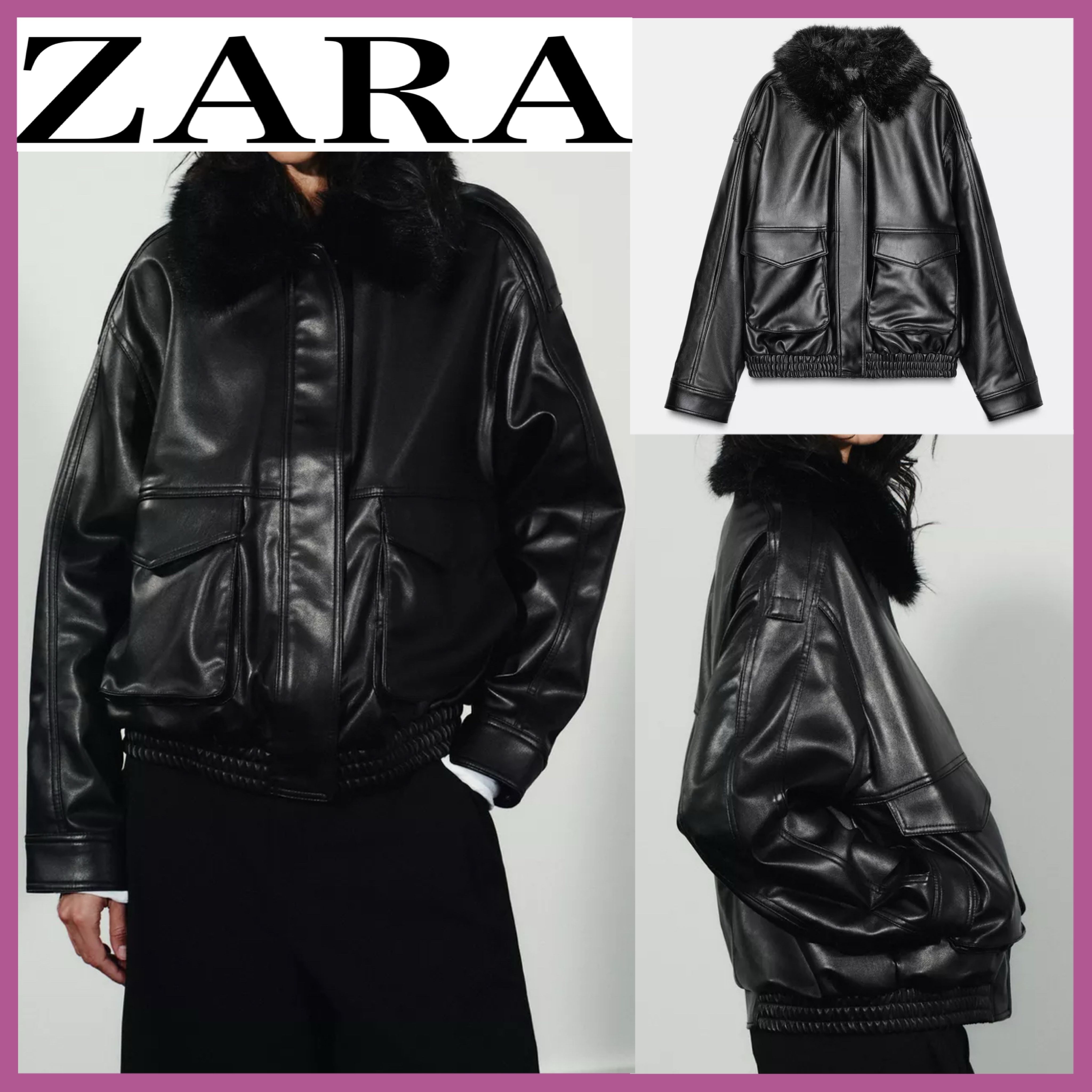 送関込☆ZARA/ザラ☆フェイクファー襟 フェイクレザージャケット (ZARA