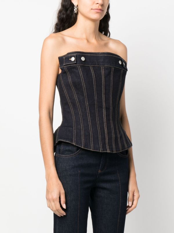 Alexander McQueen Denim Bustier Top | Blue | FARFETCH