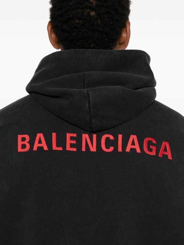 Balenciaga logo-embroidered Hoodie | Black | FARFETCH