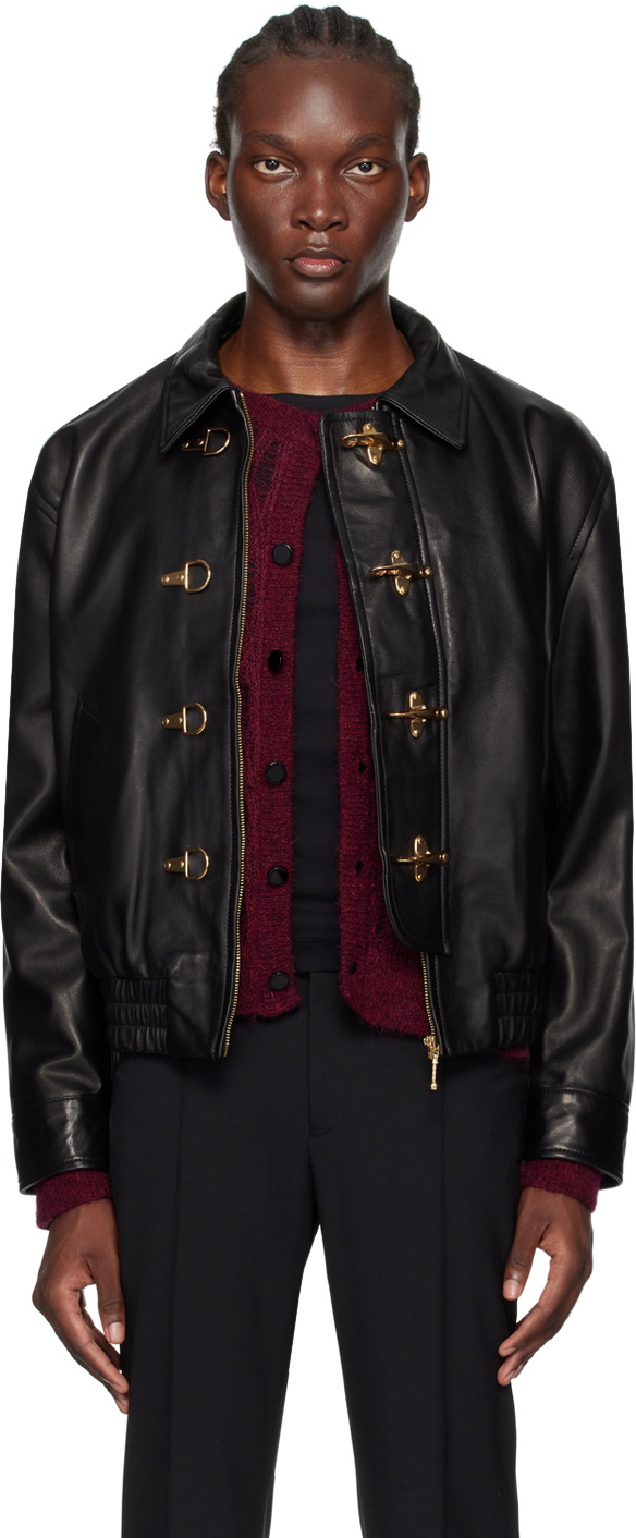 Ernest W. Baker Black Buckle Leather Jacket Ernest W. Baker
