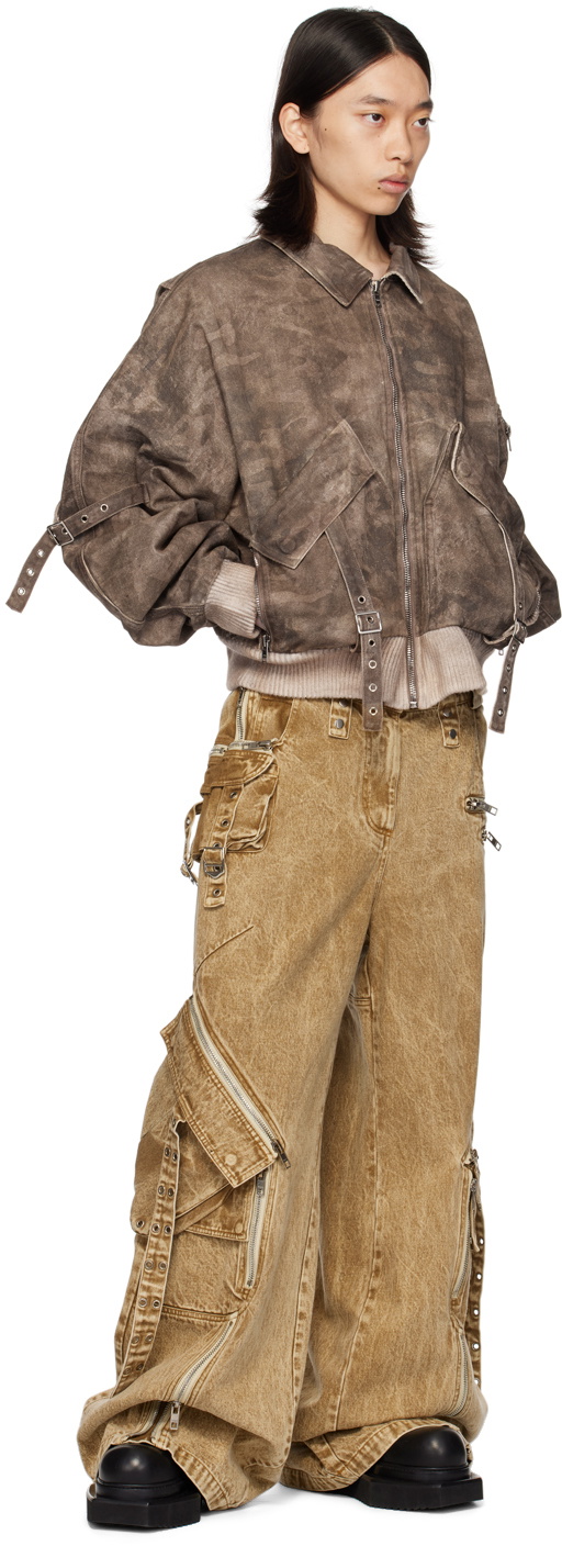 NO/FAITH STUDIOS Beige Cargo Denim Bomber Jacket