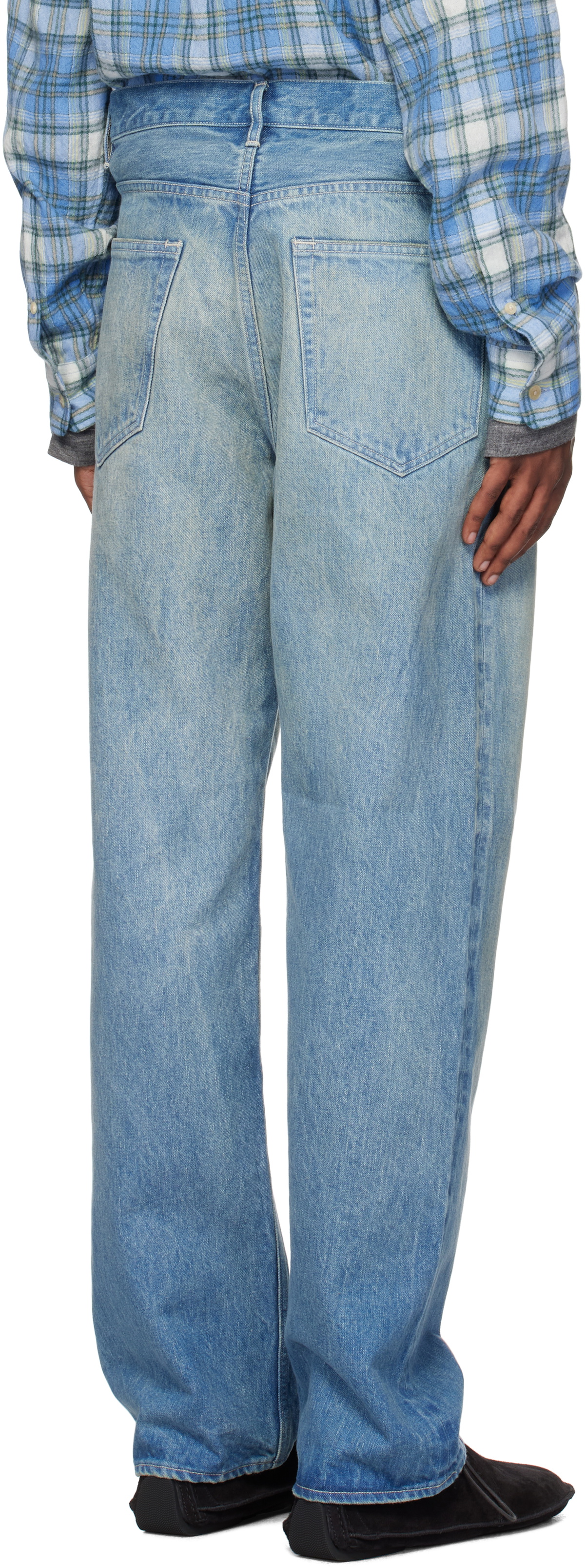 AURALEE Blue Selvedge Faded Heavy Denim Wide Jeans Auralee
