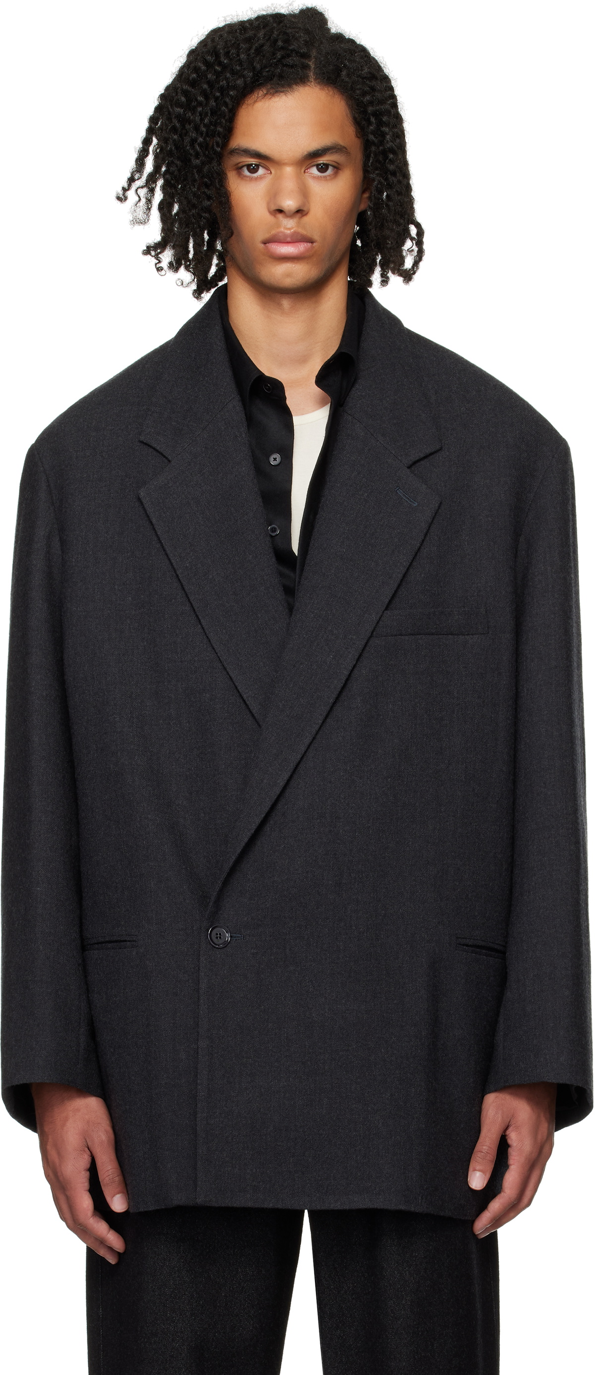 LEMAIRE Gray Short Maxi Double Breasted Coat Lemaire