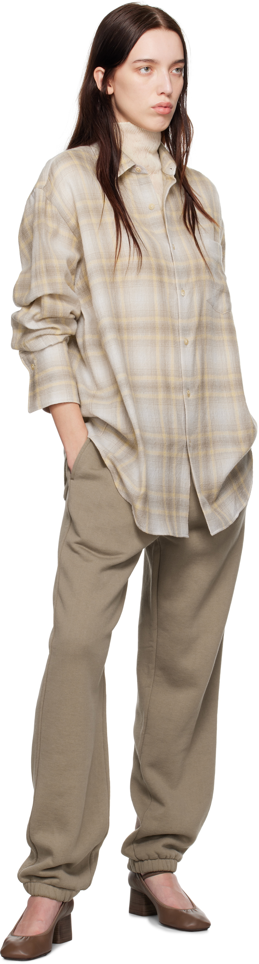 AURALEE Yellow Airy Wool Check Shirt Auralee