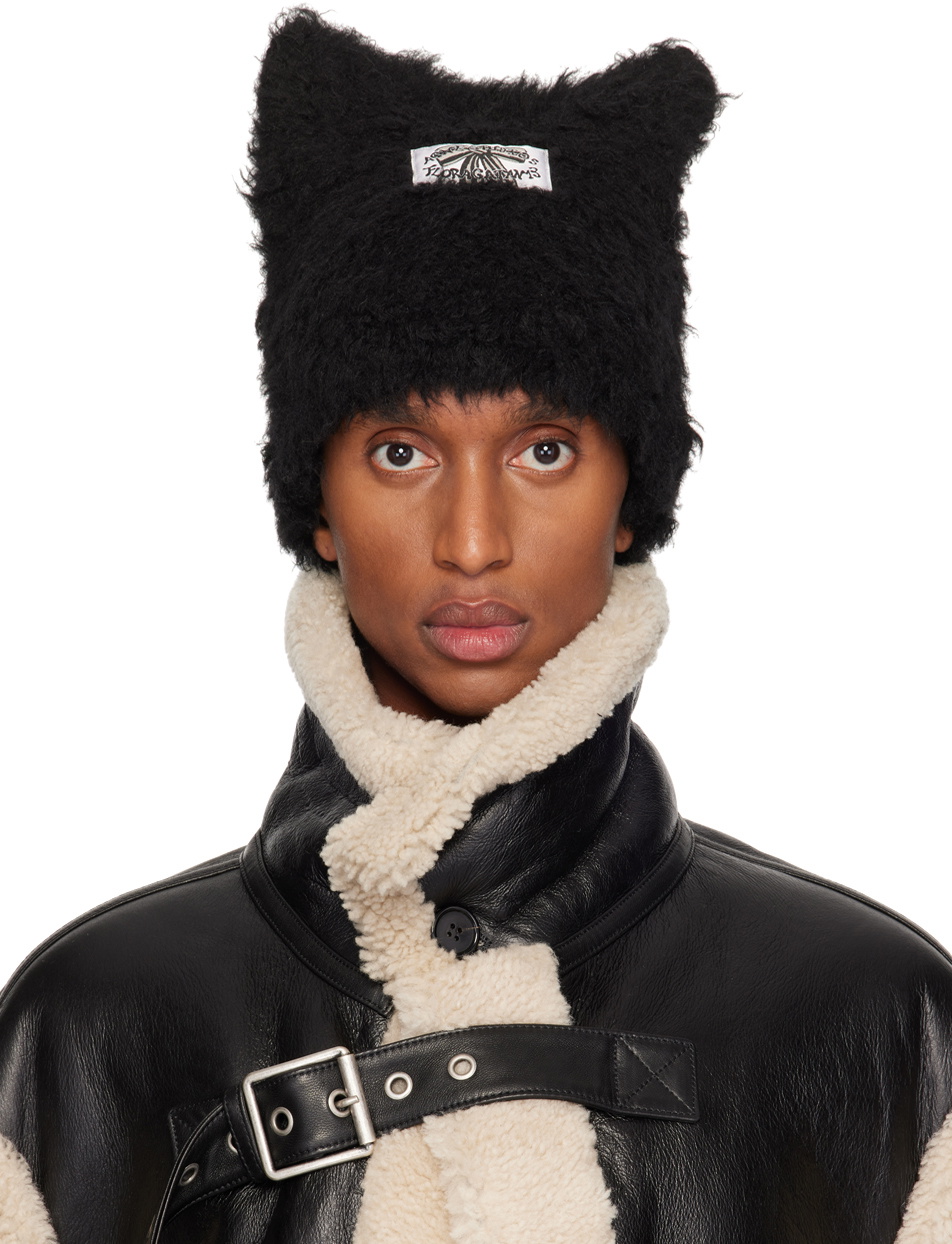 Acne Studios Black Fluffy Square Beanie Acne Studios