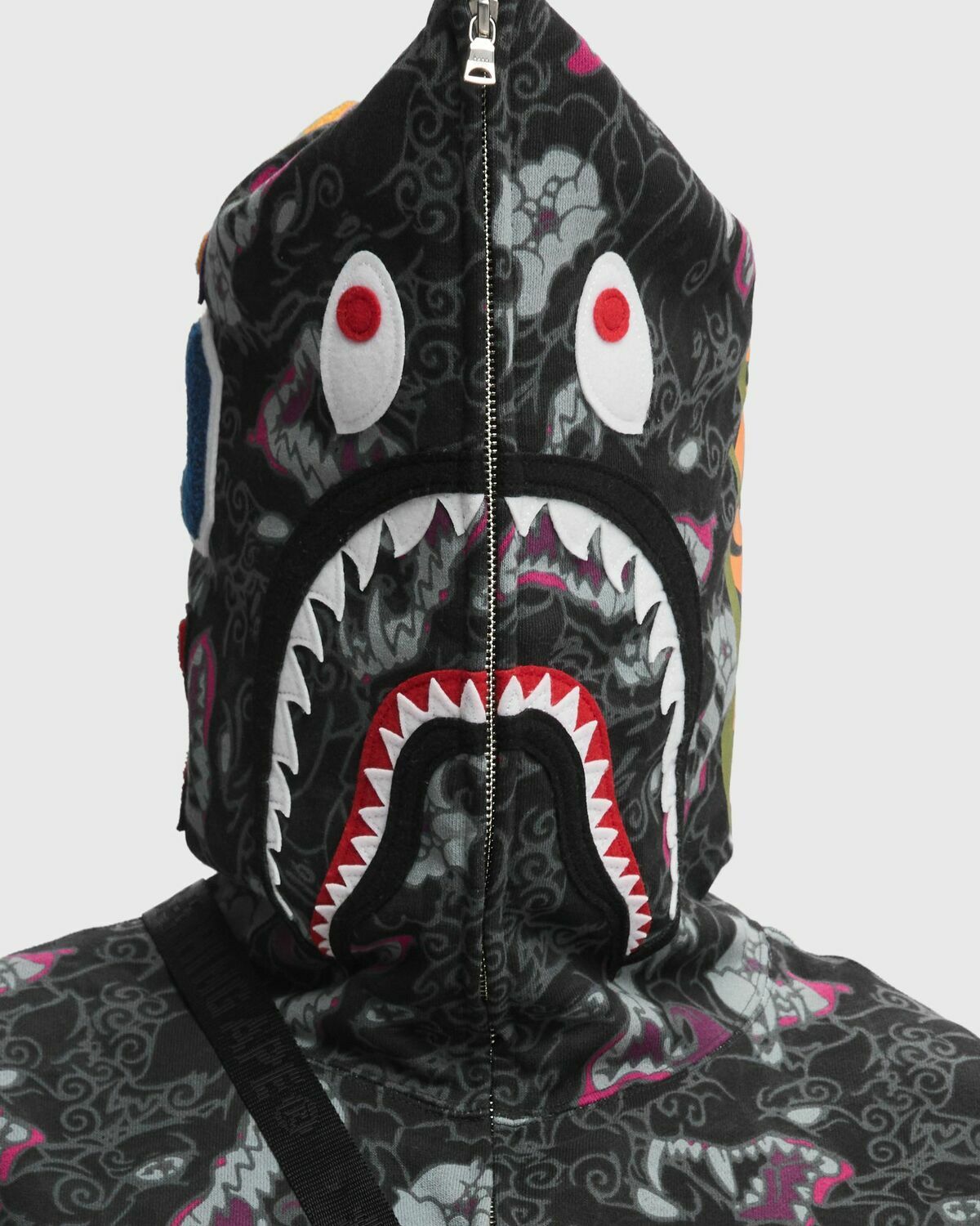 A Bathing Ape JAPANESE TATTOO CAMO SHARK FZ HOODIE Black Mens