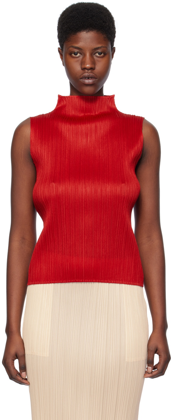 Pleats Please Issey Miyake Red Basics Tank Top Pleats Please Issey
