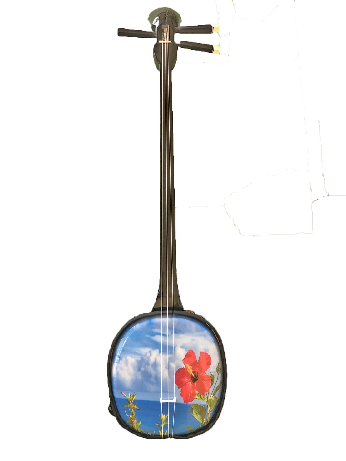 うるま市イメージデザインの三線（戻らないカラクイ付き）棹ピンク