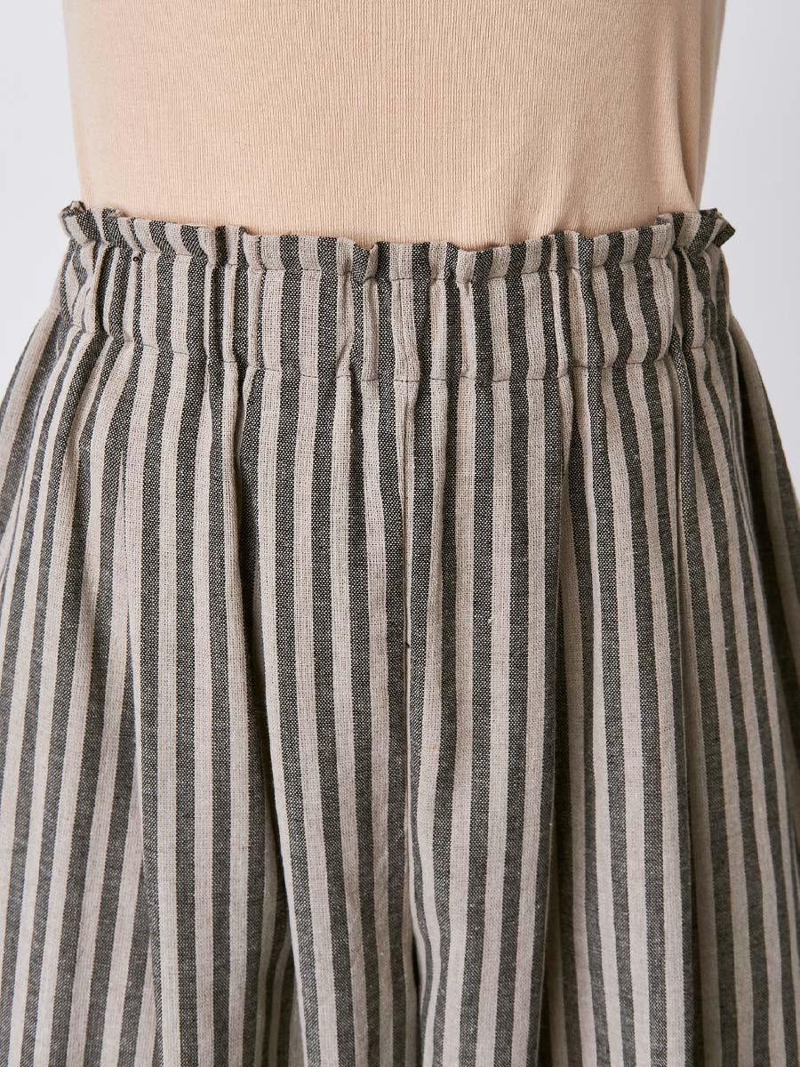 ワイドタックパンツ コットンリネン混ストライプ | パンツ9ブタケ