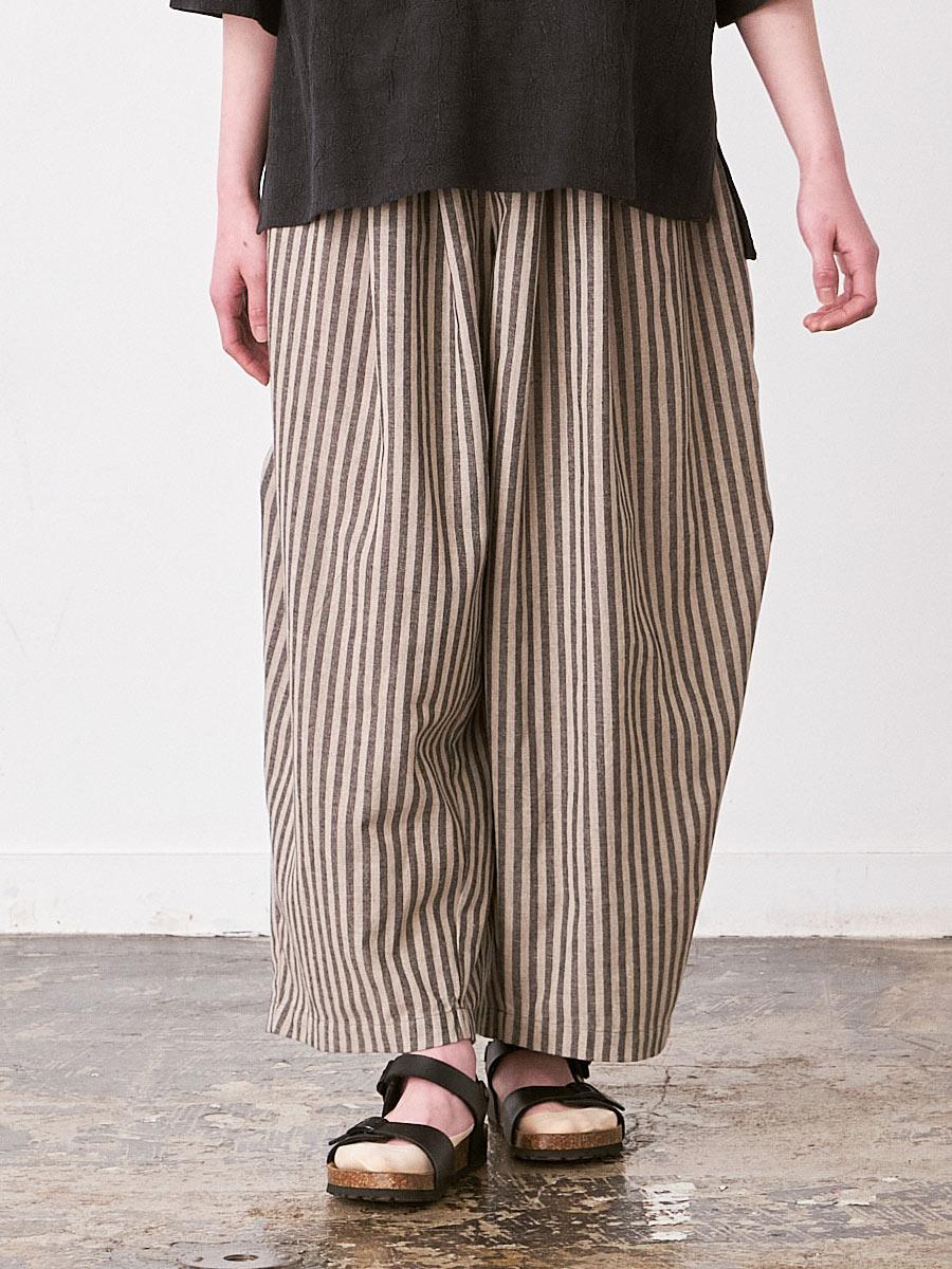 ワイドタックパンツ コットンリネン混ストライプ | パンツ9ブタケ