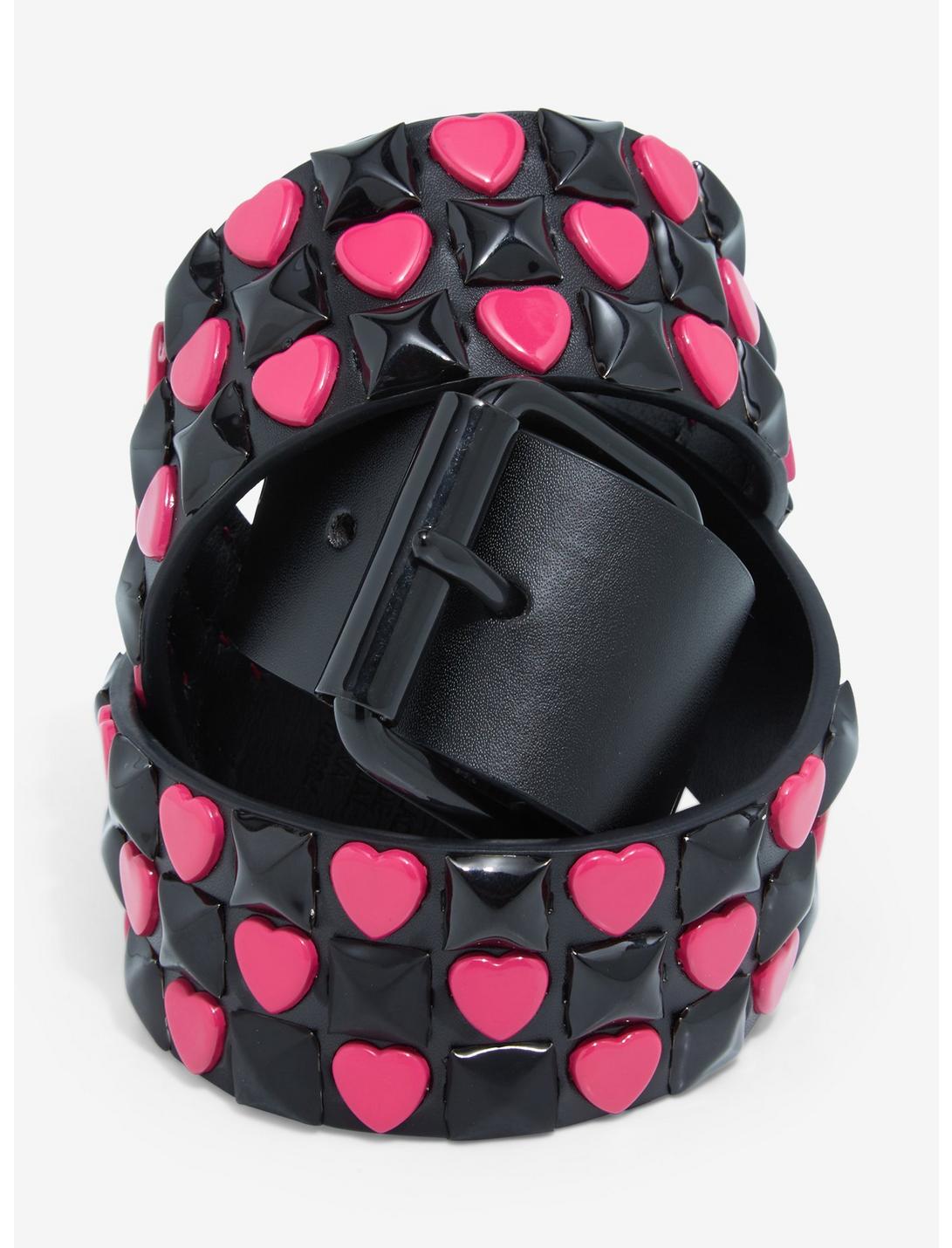 Black & Pink Heart Pyramid Stud Belt | Hot Topic