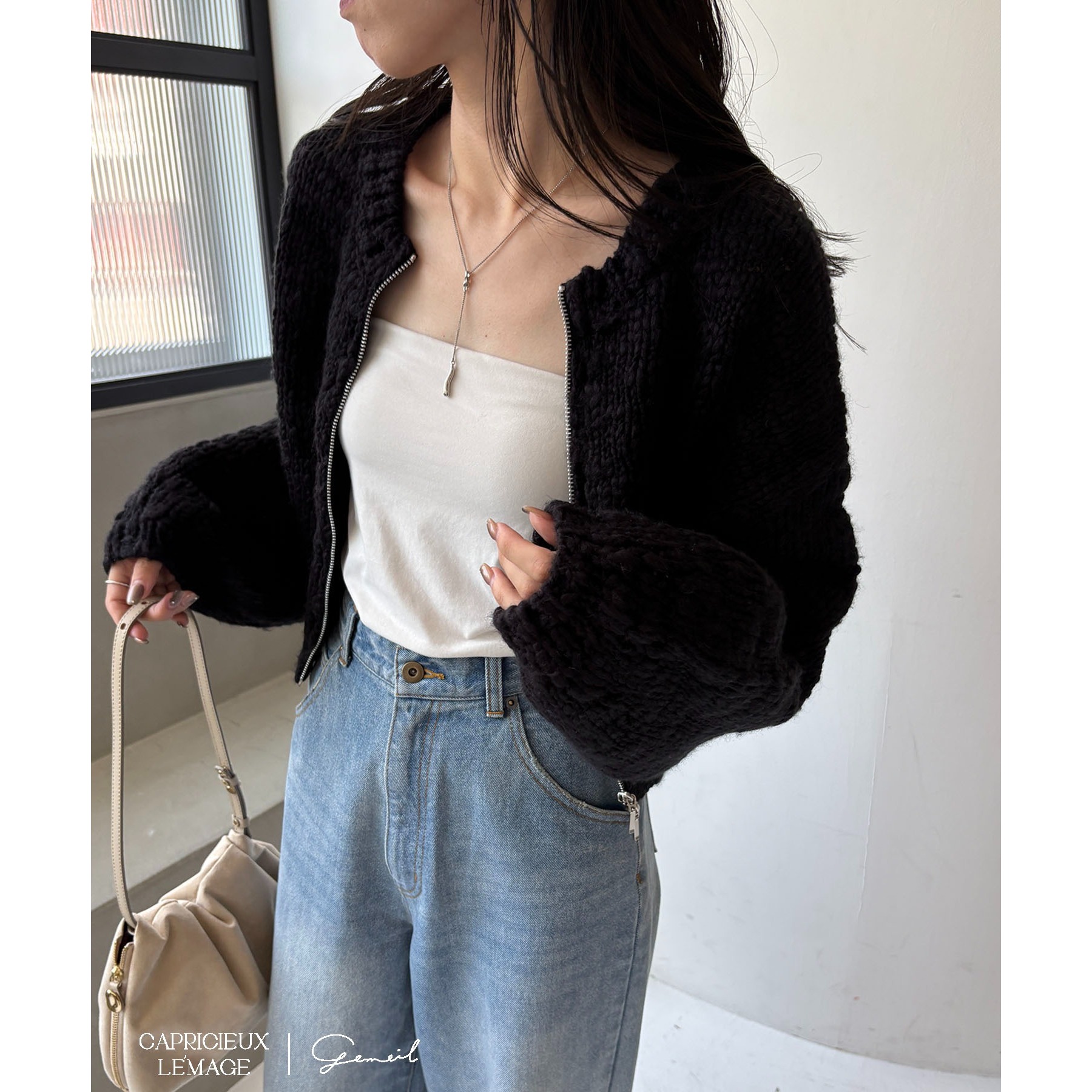 STONE コンパスパッチ スナイデルニット ジップ カーディガン STONE