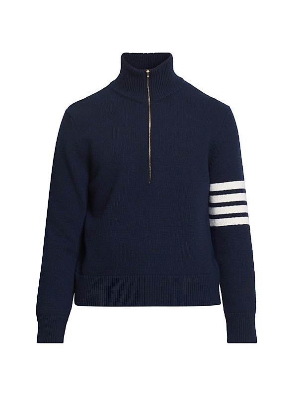 Thom Browne 4-Bar Stripe Virgin Wool Half-Zip Sweater | Saks Fifth