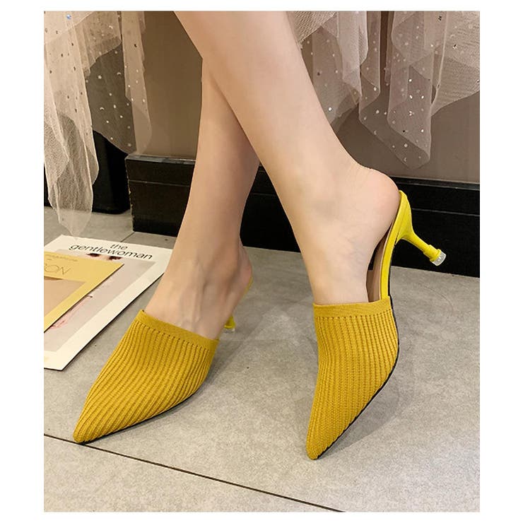 ポインテッドトゥミュール ヒール スリッポンサンダル[品番