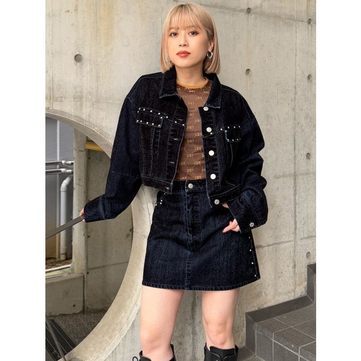 フロッキーデニムミニスカート【セット販売対象】[品番：MKSW0065720